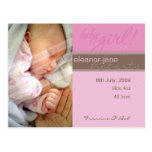 BIRTH ANNOUNCEMENT :: sheer joy - girl Post Cards