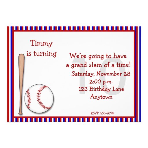 Birthday 10th Baseball Personalized Invites