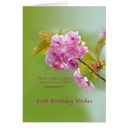 Birthday, 80th, Cherry Blossoms, Religious Card Zazzle
