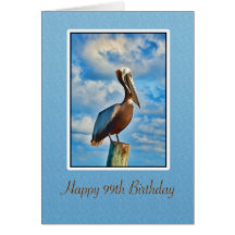 Birthday, 99th, Brown Pelican on Post Greeting Card