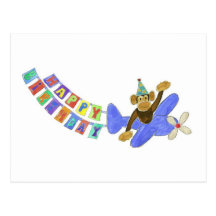 Birthday Airplane Monkey Postcard