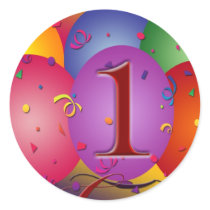 Birthday balloons for 1st birthday round stickers