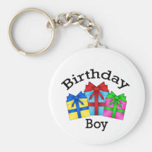 Birthday boy in black with presents key chain