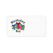 Birthday boy in black with presents custom address labels