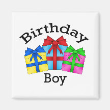 Birthday boy in black with presents refrigerator magnet