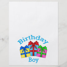 Birthday boy in blue with presents personalized flyer