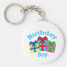 Birthday boy in blue with presents keychain