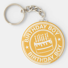 Birthday Boy -white rubber stamp effect- Keychains