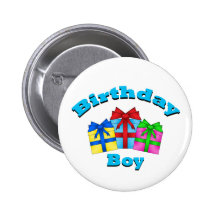Birthday boy with presents pin