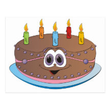 Birthday Cake Colourful Candles Cartoon Postcards
