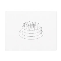 Birthday Cake - Drafted Architectural Style Postcard
