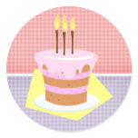 Birthday Cake (Gingham) Round Sticker