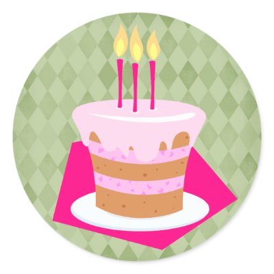 Birthday Cake (Green) Round Stickers by whupsadaisy