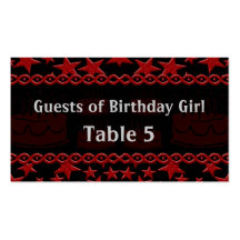 Birthday Cake Rock Star In Red Table Business Card Template