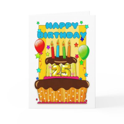 birthday cake with candles - happy 25th birthday greeting card by moonlake