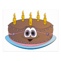 Birthday Cake with Gold Candles Cartoon Post Cards