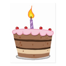 Birthday Cake With One Candle Lit Post Card