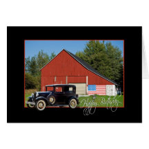 Birthday Car with Barn for Dad Greeting Card