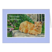 Birthday Card, Danish Greeting, Ginger Cat