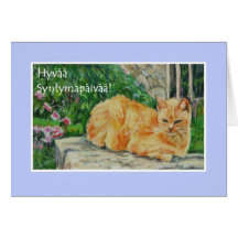 Birthday Card, Finnish Greeting, Ginger Cat