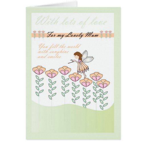 Birthday card for Mum, with little fairy & Flowers