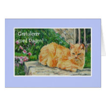 Birthday Card, Norwegian Greeting, Ginger Cat
