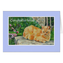 Birthday Card, Spanish Greeting, Ginger Cat