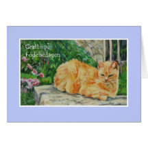 Birthday Card, Swedish Greeting, Ginger Cat