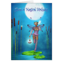 Birthday Card With Pretty Fairy On A Lily pad, Fan