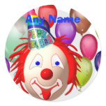 Birthday clown, Any Name Round Stickers