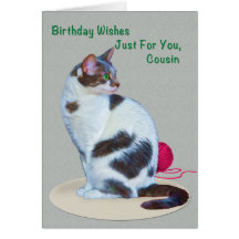 Birthday, Cousin, Green-Eyed Cat Card
