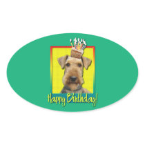 Birthday Cupcake Airedale Oval Stickers