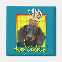 Birthday Cupcake - Dachshund - Winston Fridge Magnets