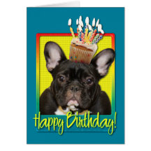 Birthday Cupcake - French Bulldog - Teal Greeting Card