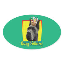 Birthday Cupcake - Great Dane - Grey Oval Sticker