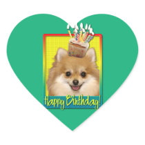 Birthday Cupcake Pomeranian Heart Stickers