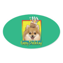 Birthday Cupcake Pomeranian Oval Stickers