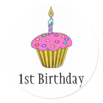 Birthday Cupcake Round Stickers
