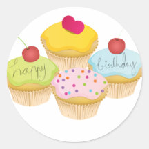 Birthday Cupcakes Round Stickers