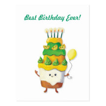 Birthday Cute Cake -custom text- Post Card