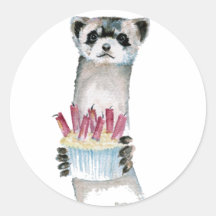 Birthday Ferret Round Sticker