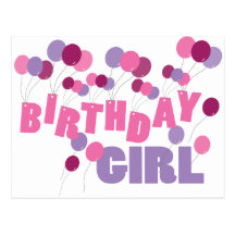 Birthday Girl Balloons Postcards