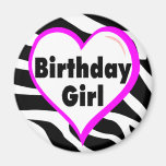 Birthday Girl (Heart Zebra Stripes) Fridge Magnet