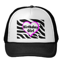 Birthday Girl (Heart Zebra Stripes) Hats