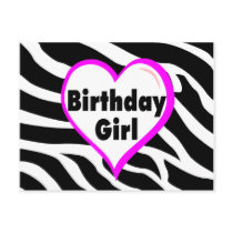 Birthday Girl (Heart Zebra Stripes) Post Card