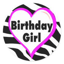Birthday Girl (Heart Zebra Stripes) Sticker