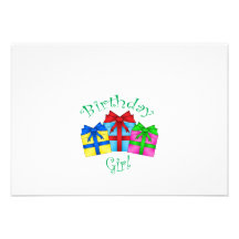 Birthday girl in green with presents invite