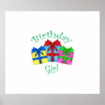 Birthday girl in green with presents print