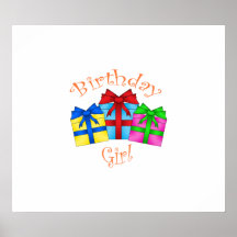 Birthday girl in orange with presents poster