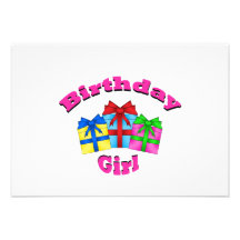 Birthday girl in pink with presents announcement